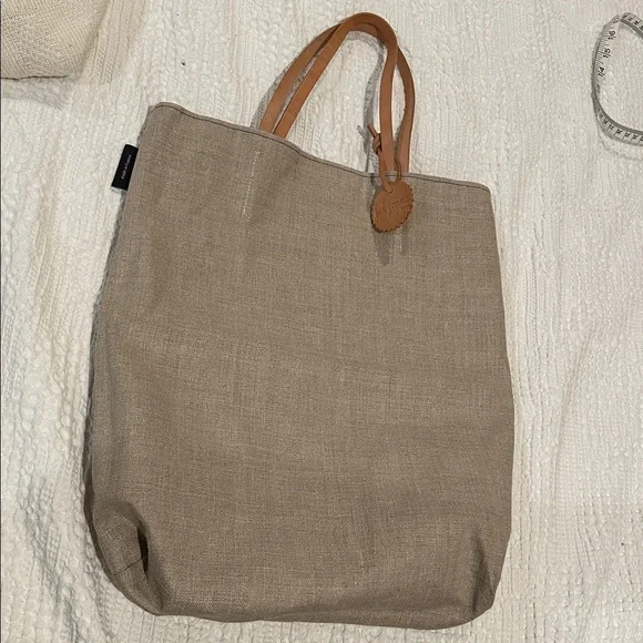 JACK GOMME Paris Amie Linen Tote Bag Black with honey trim NWOT - Picture 10 of 11